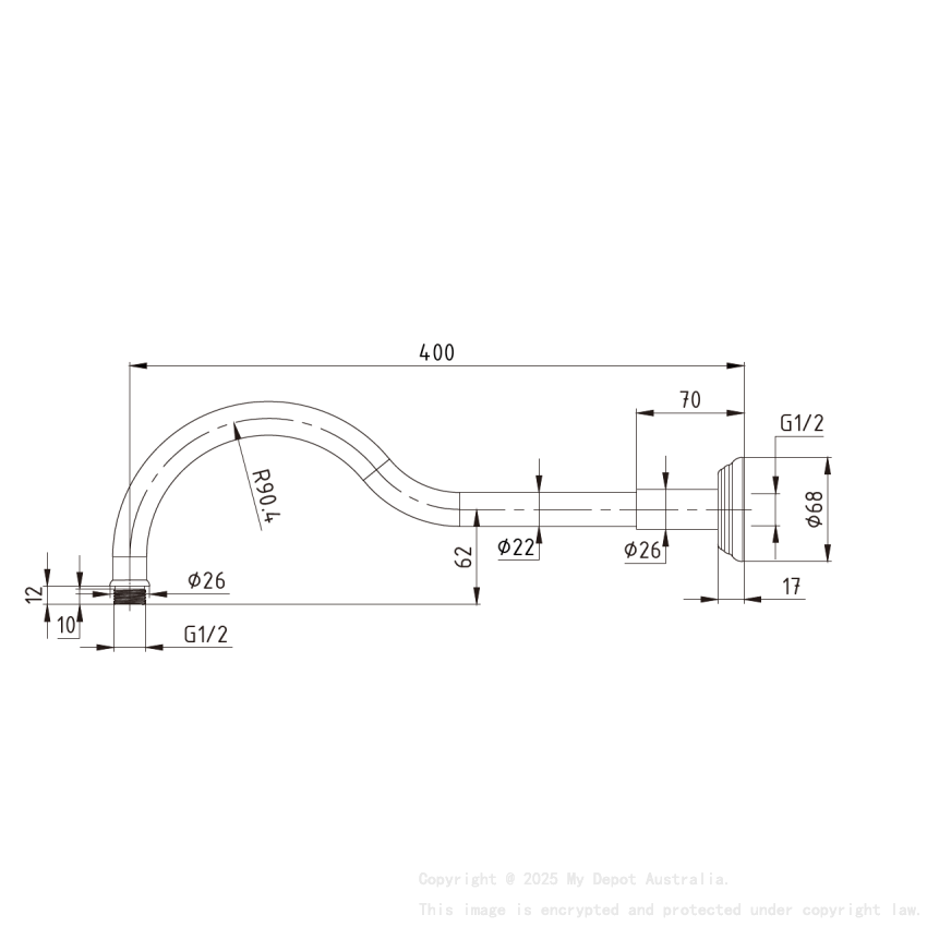 Clasico Shower Arm In Brushed Gold