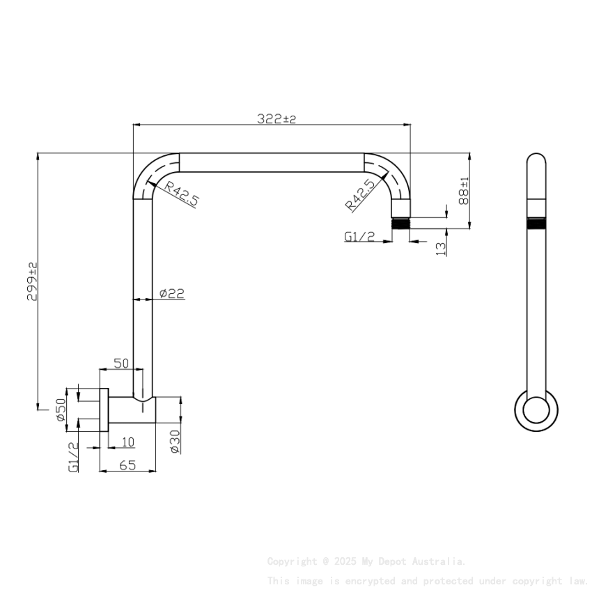 Round Rectangle Curved Shower Arm Matt Black