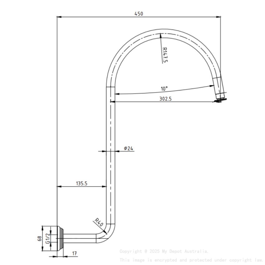 Clasico High-rise Shower Arm In Brushed Gold