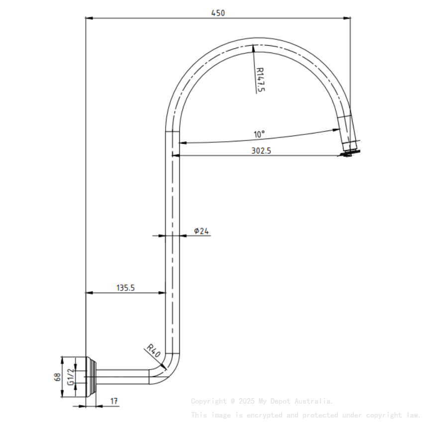 Clasico High-rise Shower Arm In Brushed Nickel