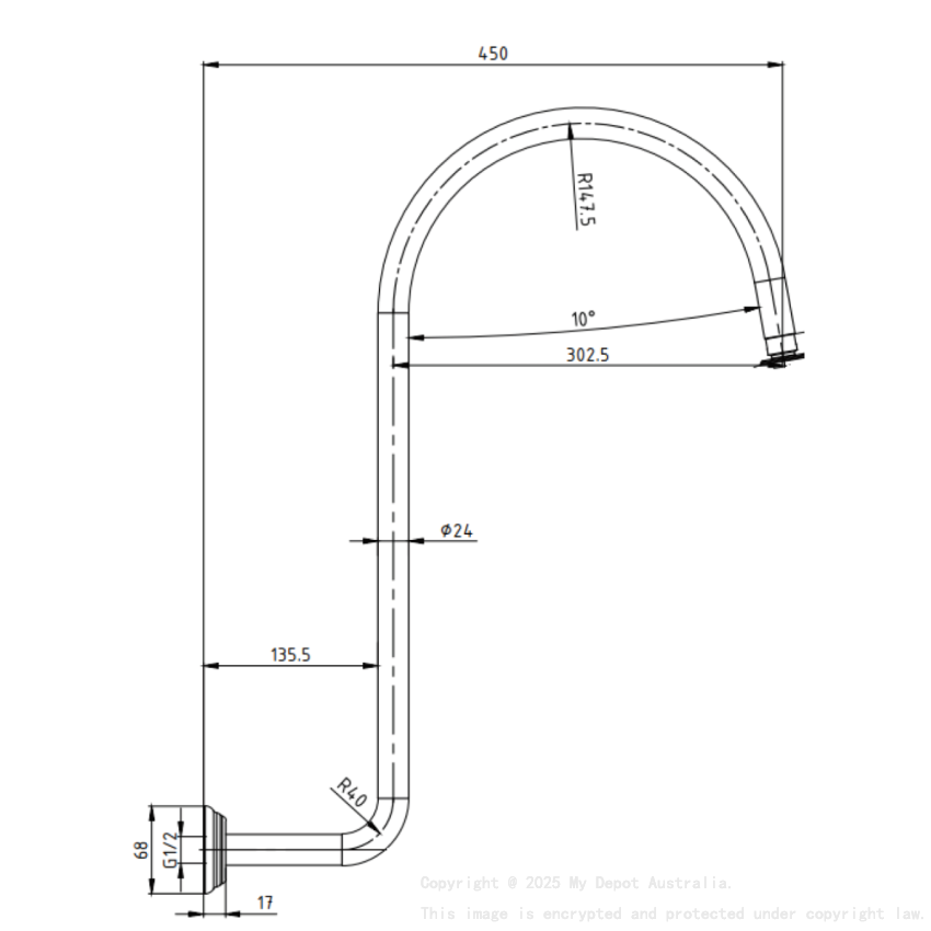 Clasico High-rise Shower Arm in Matt Black