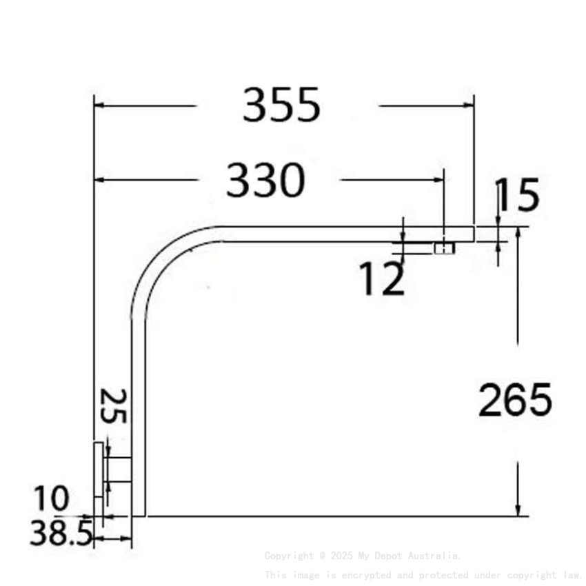 Rectangle Curved Shower Arm Matt Black