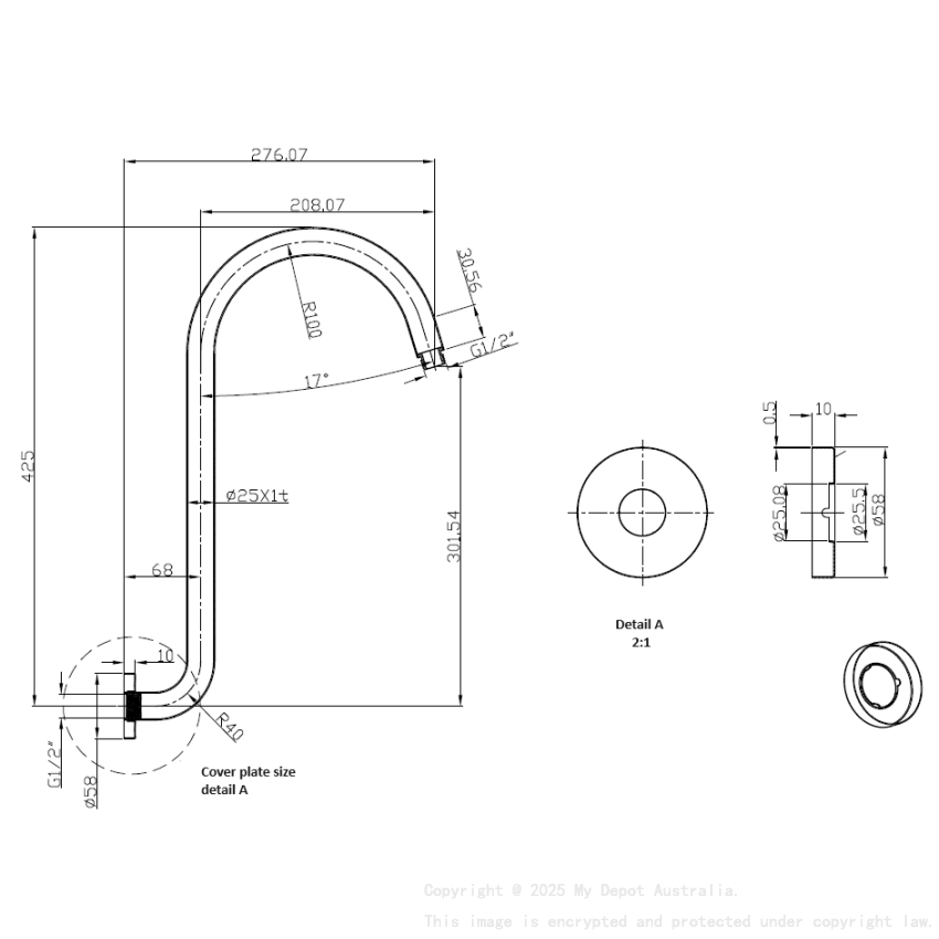 Clasico Gooseneck  Shower Arm High Rise Chrome
