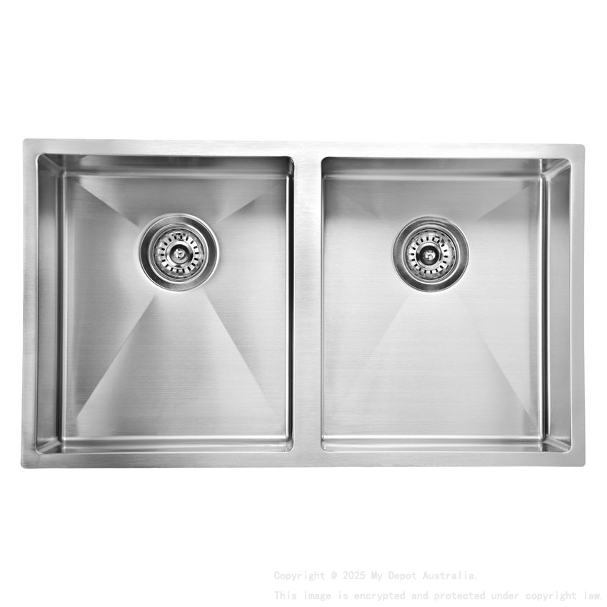 Eden Double Bowl Above/Undermount Sink (R10 Corner),230mm Depth Stainless Steel