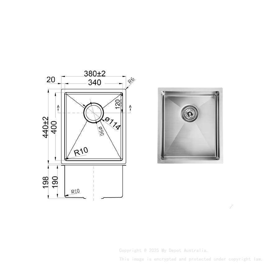 Eden Above / Undermount R10 380 x 440 x 200mm