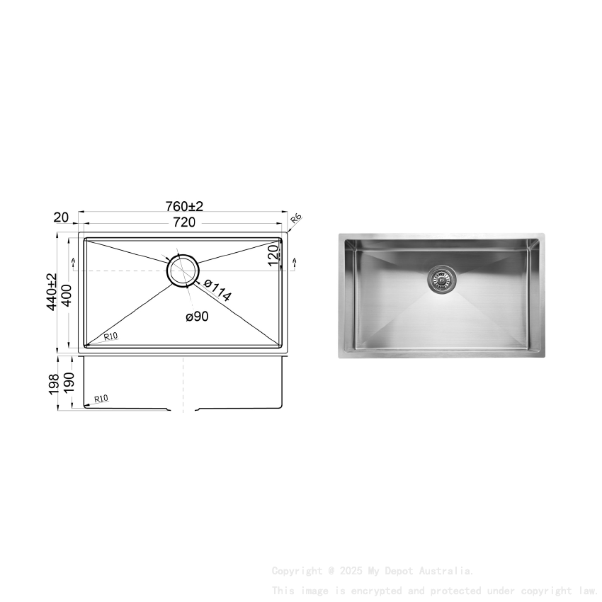 Eden Above / Undermount R10 760 x 440 x 200mm