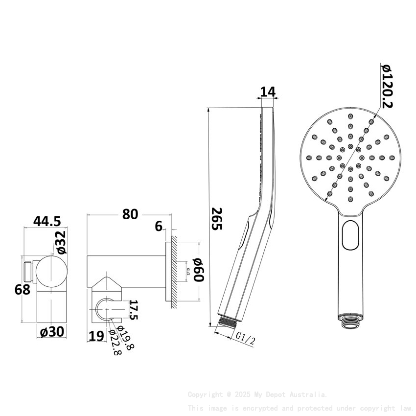 Cora Round Hand Shower On Wall Outlet Bracket Brushed Gold