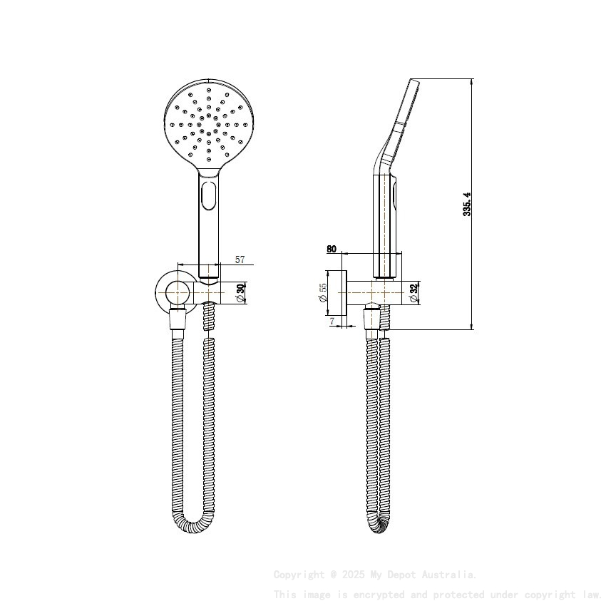 Cora Round Hand Shower On Wall Outlet Bracket Brushed Copper
