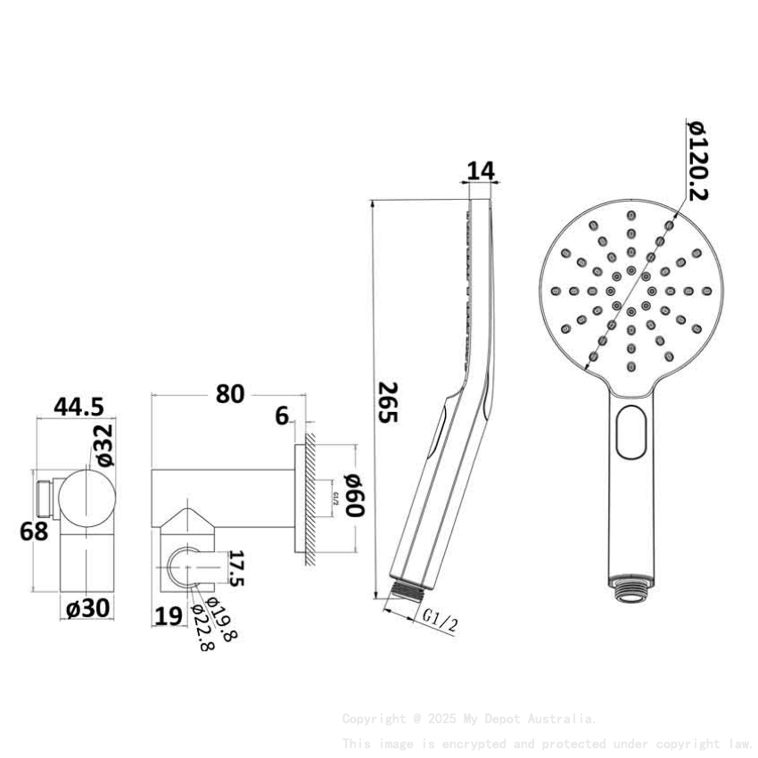 Cora Round Hand Shower On Wall Outlet Bracket Chrome