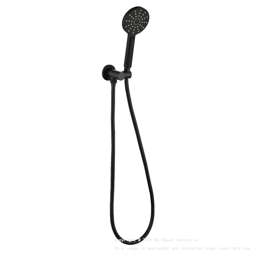 Cora Round Hand Shower On Wall Outlet Bracket Matt Black