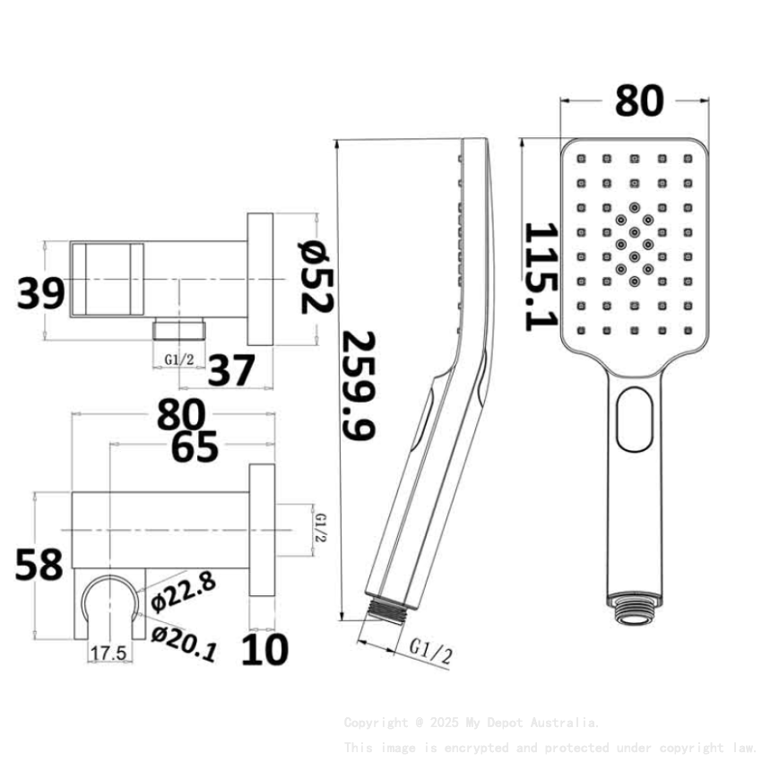 Eden Square Hand Shower On Wall Outlet Bracket Chrome