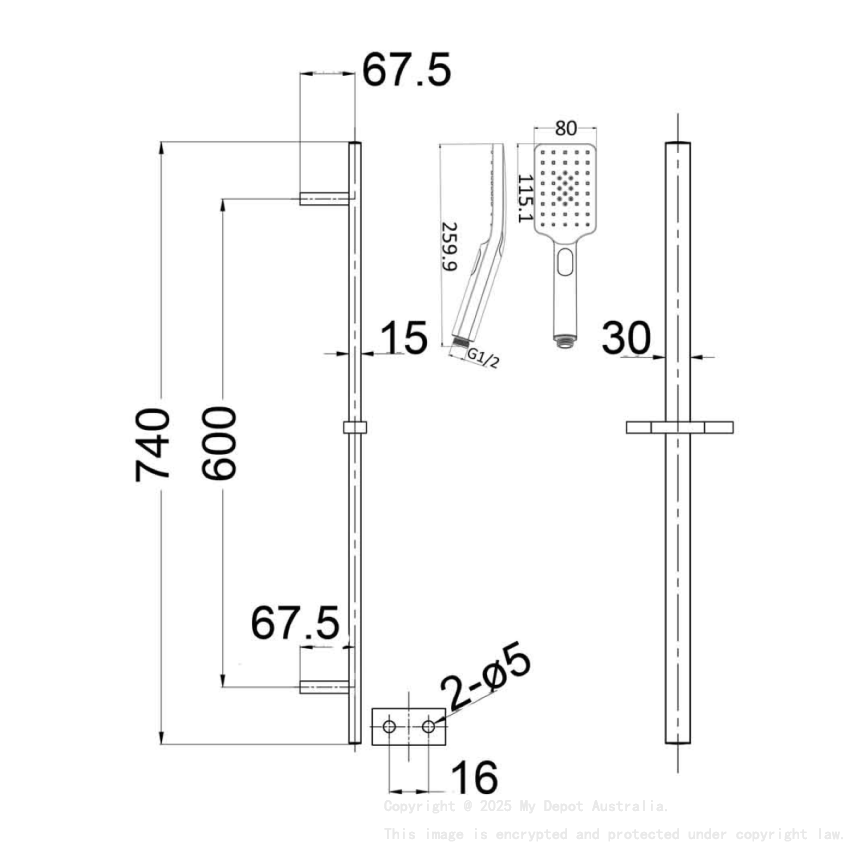Eden Square Sliding Shower Set Matt Black