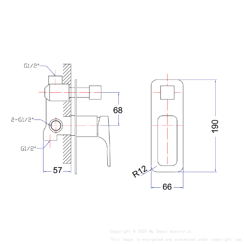 Eden Wall Mixer with Diverter Matt Black