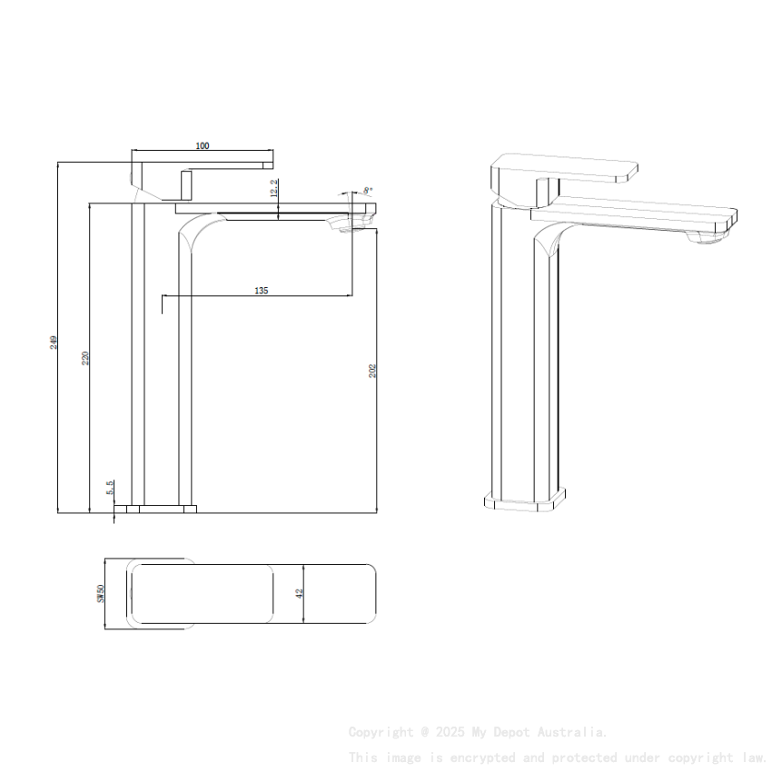 Nova II Highrise Basin Mixer Matt Black