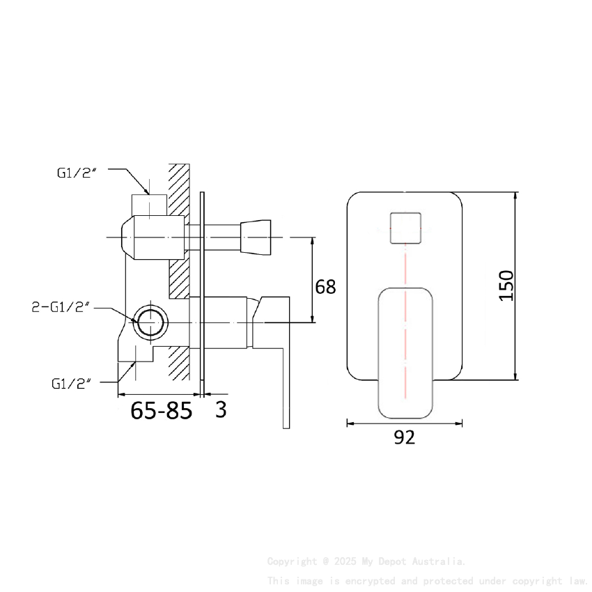 Nova Wall Mixer with Diverter Brushed Nickel 