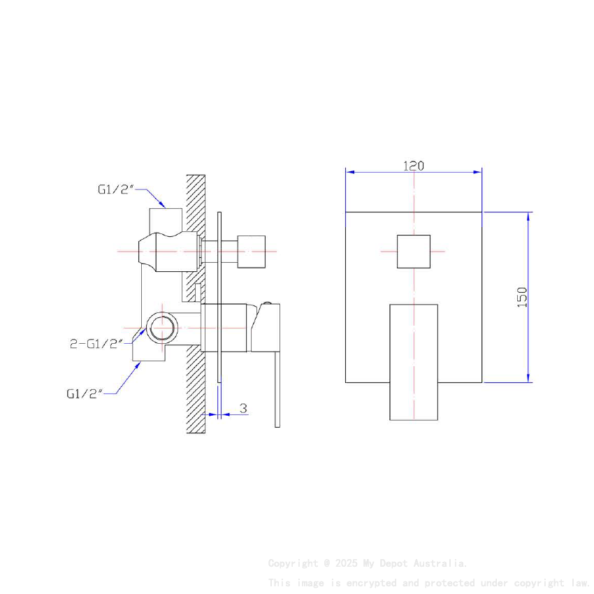Rosa Wall Mixer With Diverter Chrome