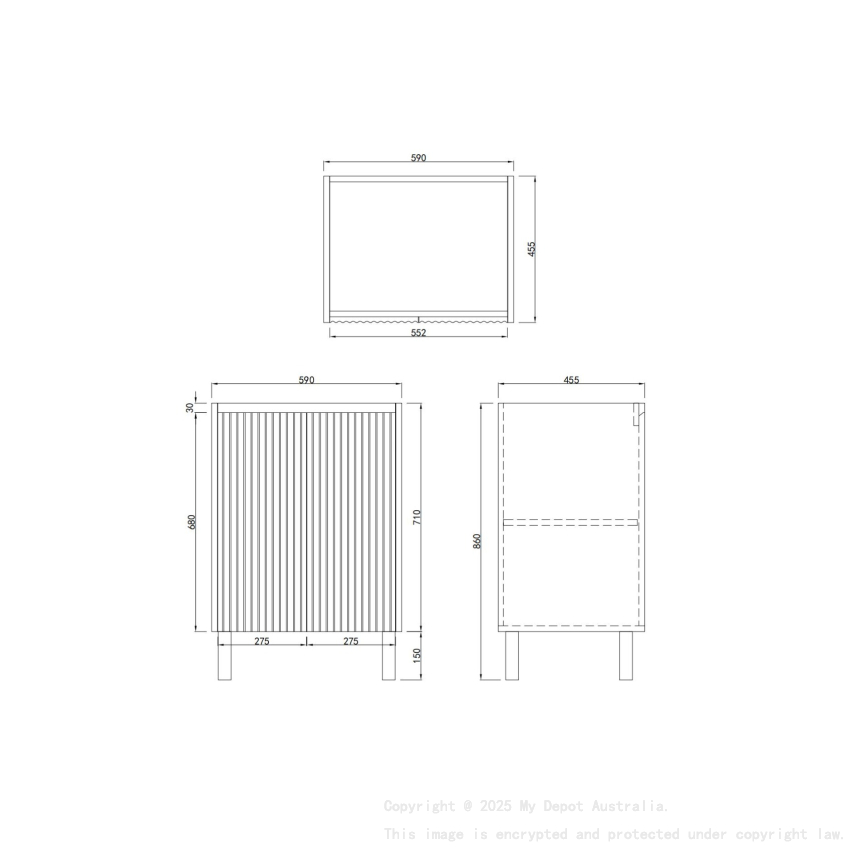 600mm Brio Matte White 2PAC Coating PVC Freestanding Elegant Wave-Like Fluted Design Bathroom Vanity Cabinet Only