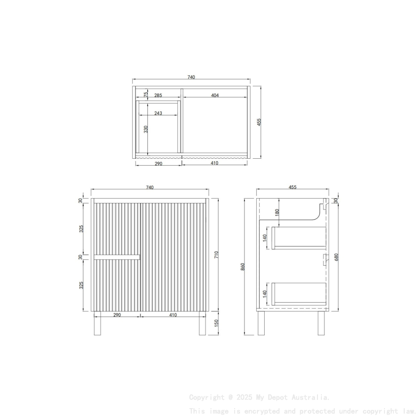 750mm Brio Matte Black 2PAC Coating PVC Freestanding Elegant Wave-Like Fluted Design Bathroom Vanity Cabinet Only