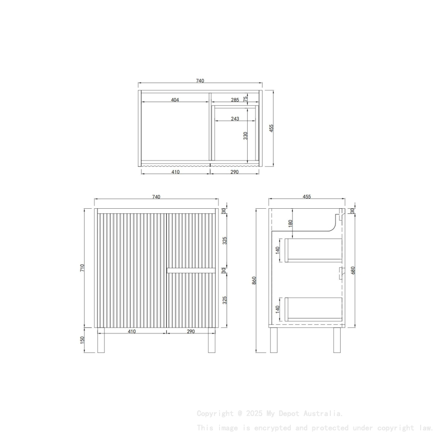 750mm Brio Matte White 2PAC Coating PVC Freestanding Elegant Wave-Like Fluted Design Bathroom Vanity Cabinet Only