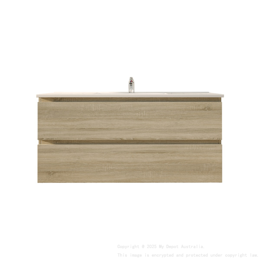 1200mm White Oak MDF Bathroom Vanity 2 Drawers Wall Hung Cabinet Only 