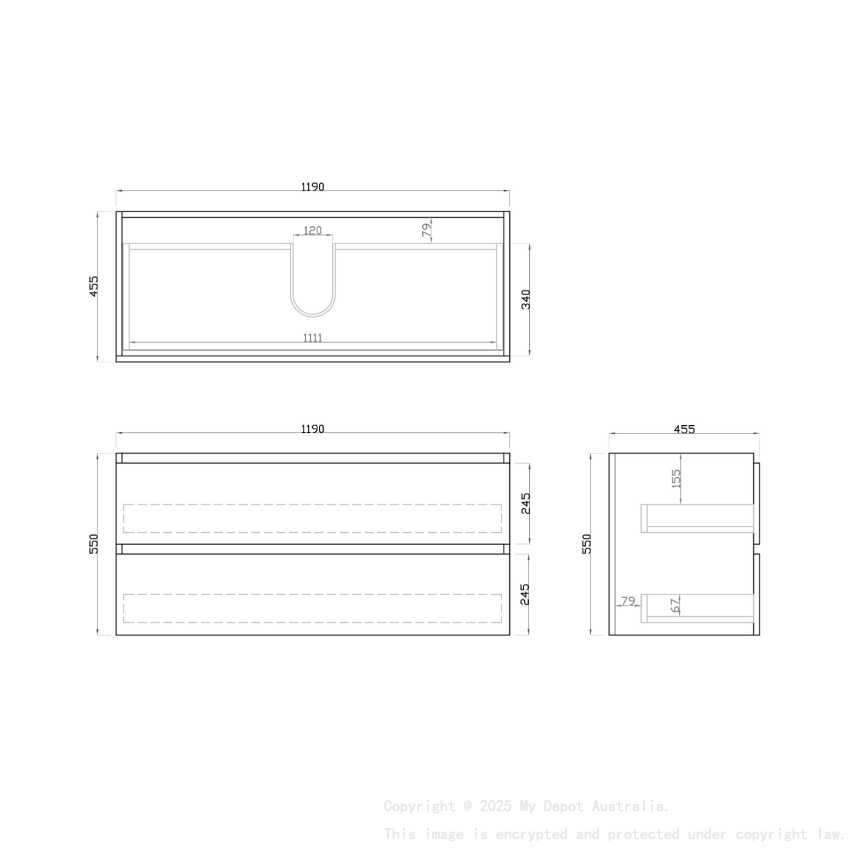 1200mm White Oak MDF Bathroom Vanity 2 Drawers Wall Hung Cabinet Only 