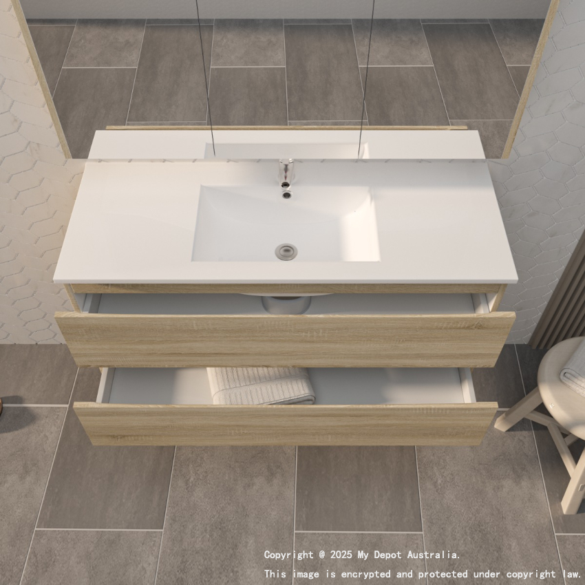 1200mm White Oak MDF Bathroom Vanity 2 Drawers Wall Hung Cabinet Only 