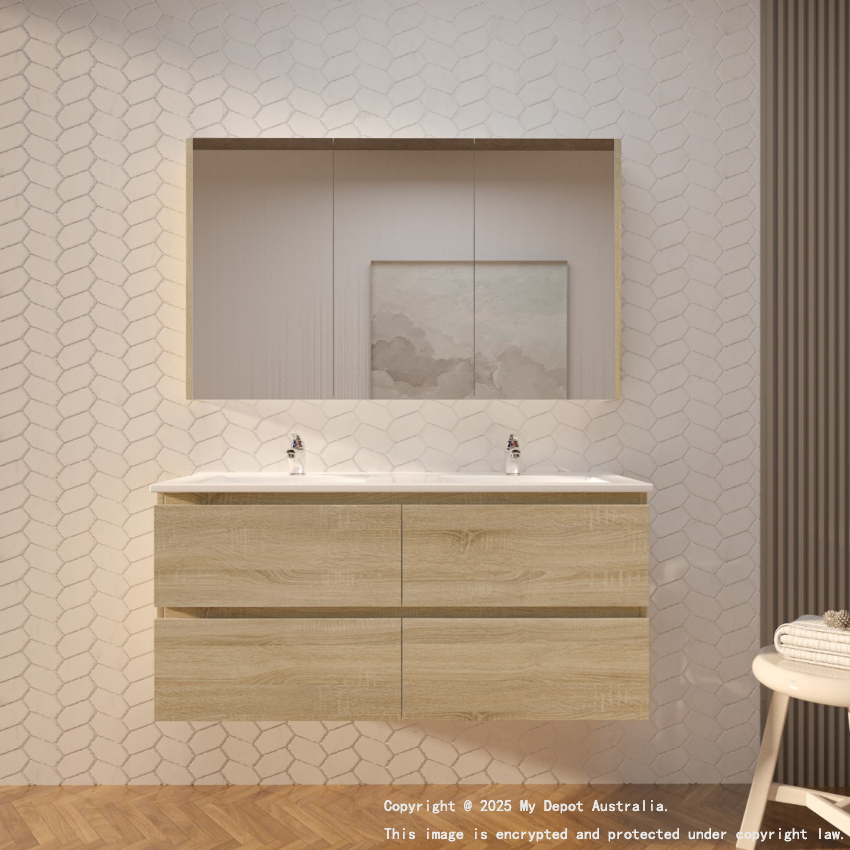 1200mm White Oak MDF Bathroom Vanity 4 Drawers Wall Hung Cabinet Only 