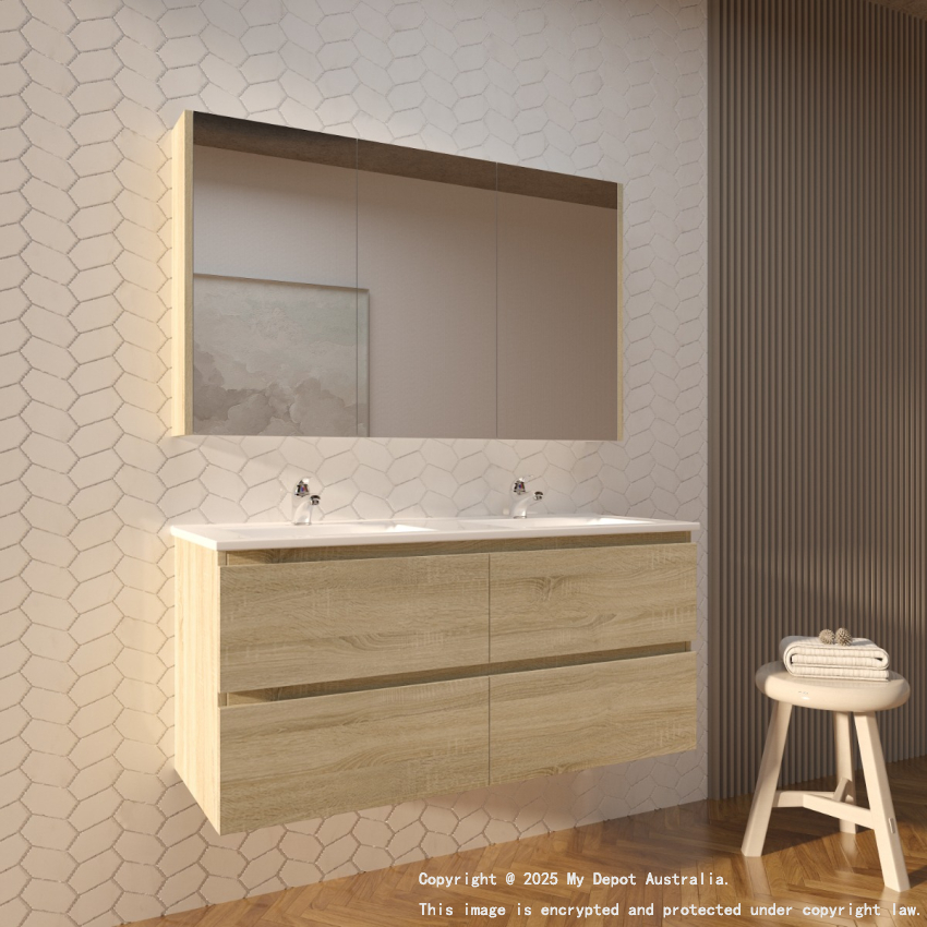 1200mm White Oak MDF Bathroom Vanity 4 Drawers Wall Hung Cabinet Only 