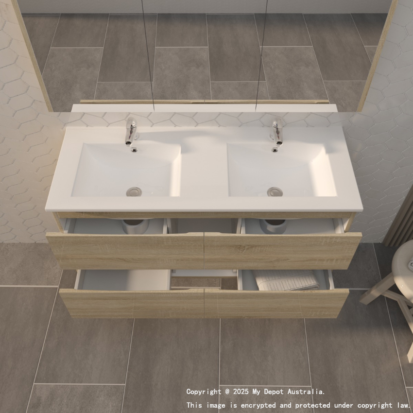 1200mm White Oak MDF Bathroom Vanity 4 Drawers Wall Hung Cabinet Only 