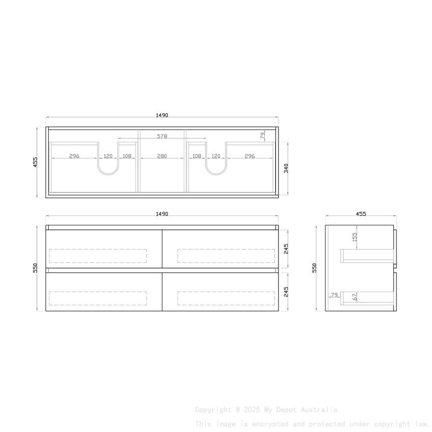 1500mm White Oak MDF Bathroom Vanity 4 Drawers Wall Hung Cabinet Only 