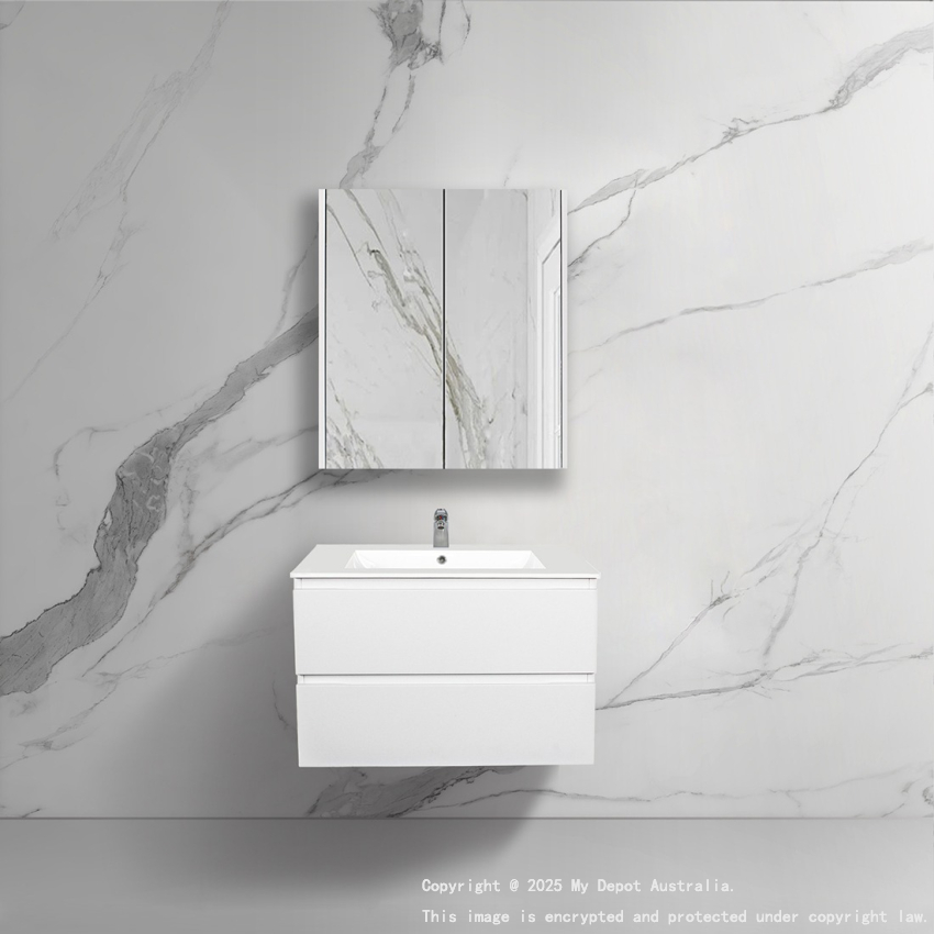 600mm Matte White MDF Bathroom Vanity 2 Drawers Wall Hung Cabinet Only 