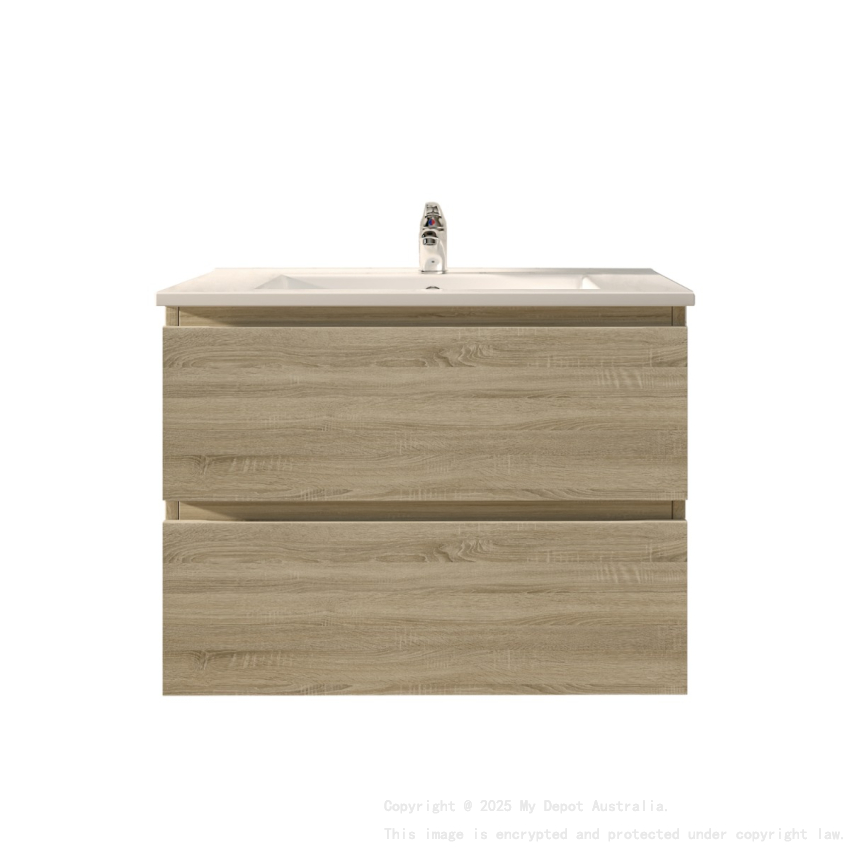 750mm White Oak MDF Bathroom Vanity 2 Drawers Wall Hung Cabinet Only 