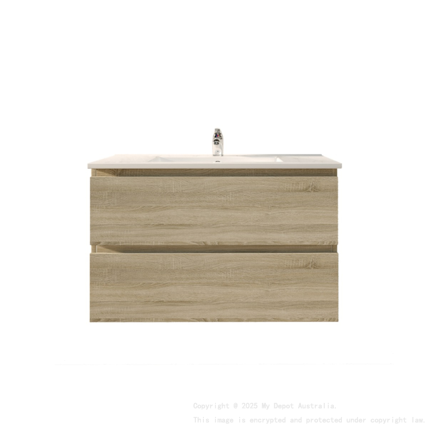900mm White Oak MDF Bathroom Vanity 2 Drawers Wall Hung Cabinet Only 