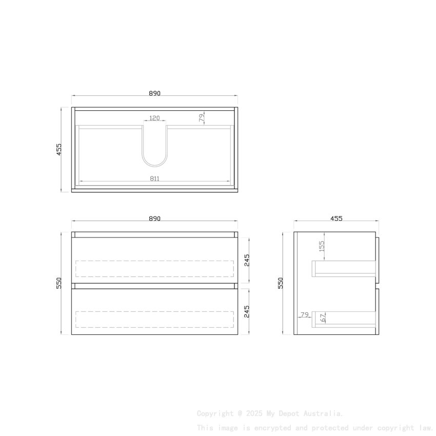900mm White Oak MDF Bathroom Vanity 2 Drawers Wall Hung Cabinet Only 
