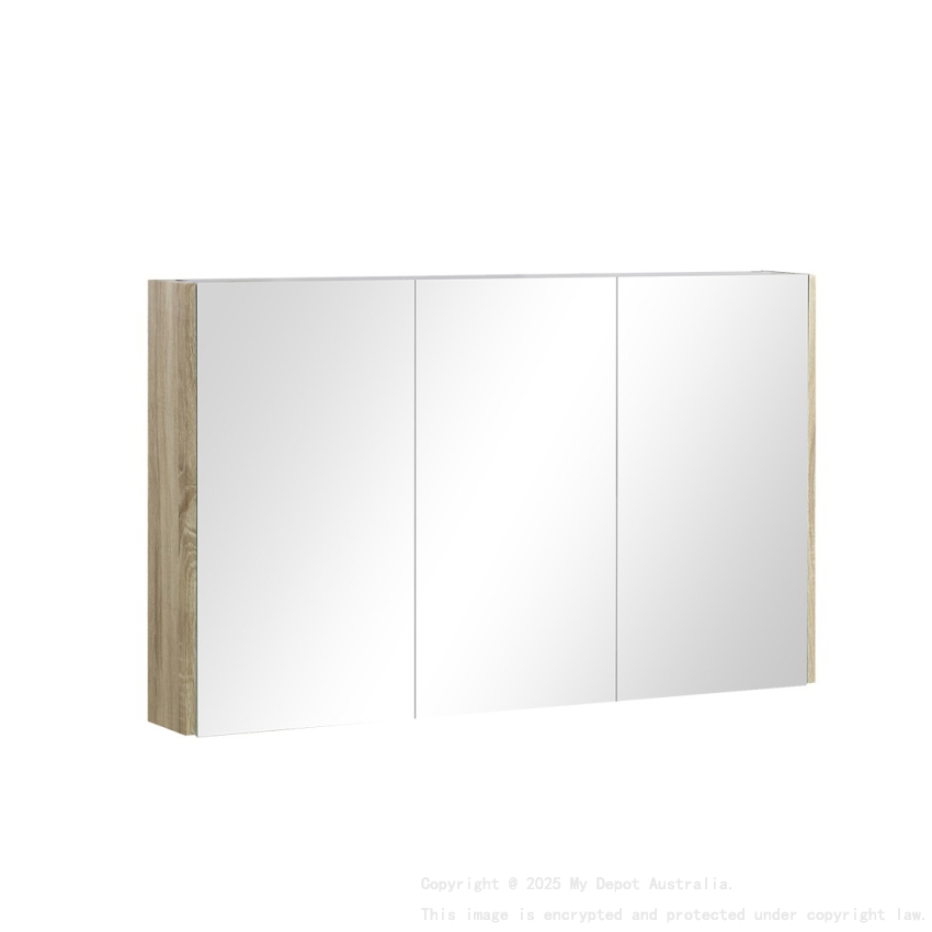 1200mm Pencil Mirror White Oak MDF 3 Doors Shaving Cabinet