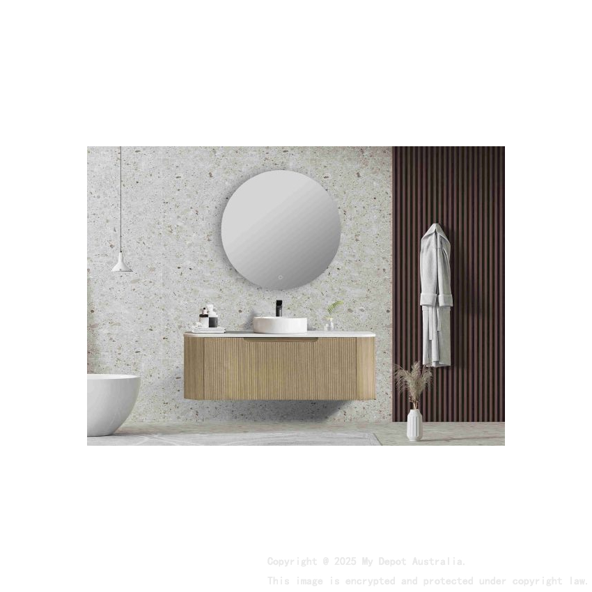 1200*460*400mm Bur Oak Round Edge Grooved Wall Hung Vanity Cabinet Only Soft Closed Single Drawer