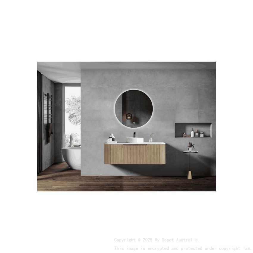 1200*460*400mm Bur Oak Round Edge Grooved Wall Hung Vanity Cabinet Only Soft Closed Single Drawer