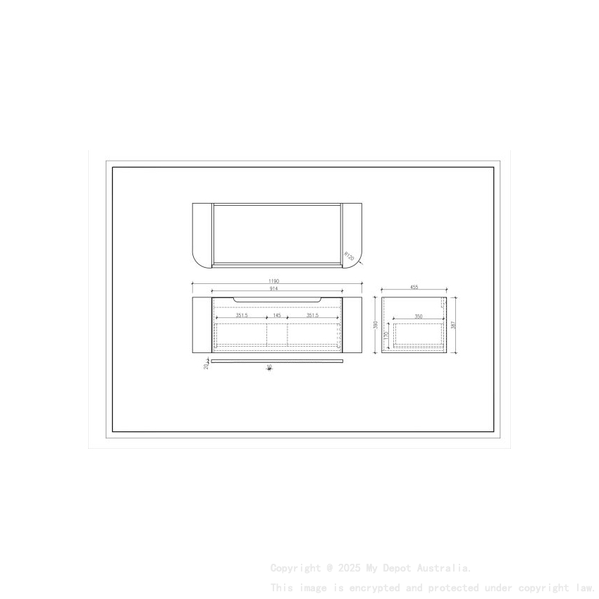 1200*460*400mm Mtte Black Round Edge Grooved Wall Hung Vanity Cabinet Only Soft Closed Single Drawer