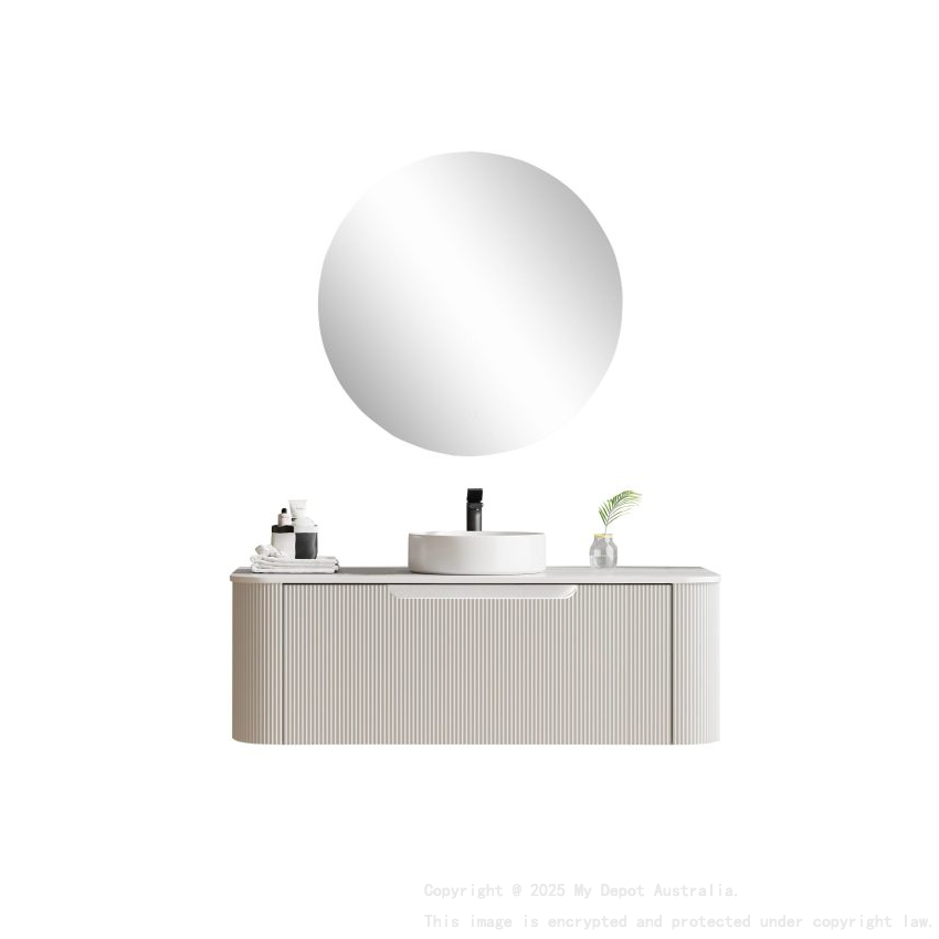 1200*460*400mm Matt White Round Edge Grooved Wall Hung Vanity Cabinet Only Soft Closed Single Drawer