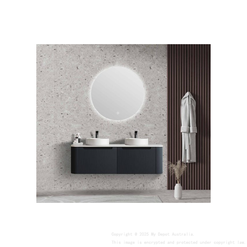 1500*460*400mm Matt Black Round Edge Grooved Wall Hung Vanity Cabinet Only Soft Closed Double Drawer