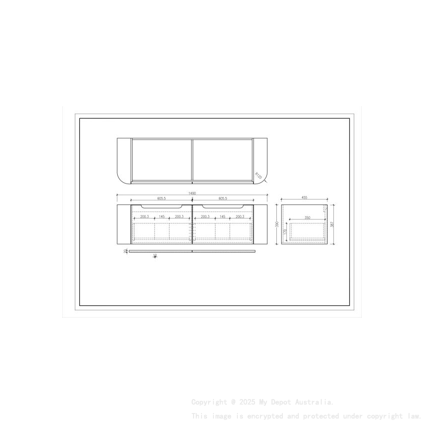 1500*460*400mm Matt Black Round Edge Grooved Wall Hung Vanity Cabinet Only Soft Closed Double Drawer