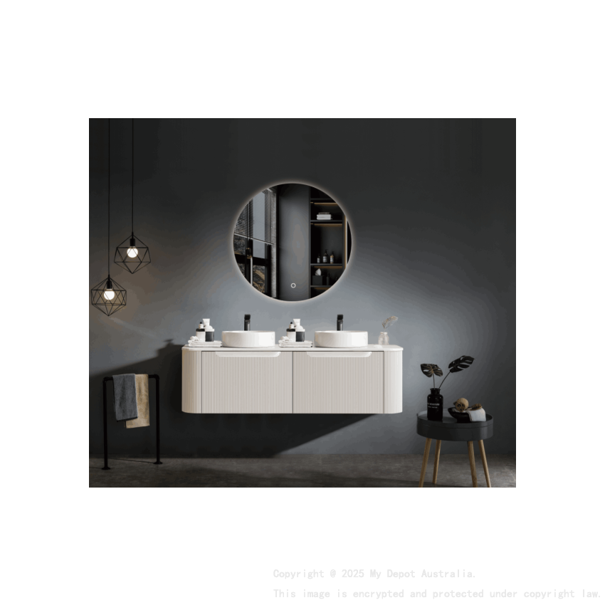 1500*460*400mm Matt White Round Edge Grooved Wall Hung Vanity Cabinet Only Soft Closed Double Drawer