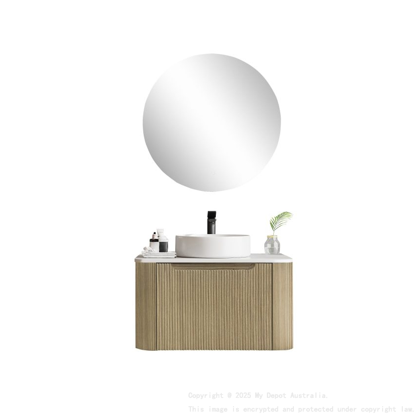 600*460*400mm Bur Oak Round Edge Grooved Wall Hung Vanity Cabinet Only Soft Closed Single Drawer