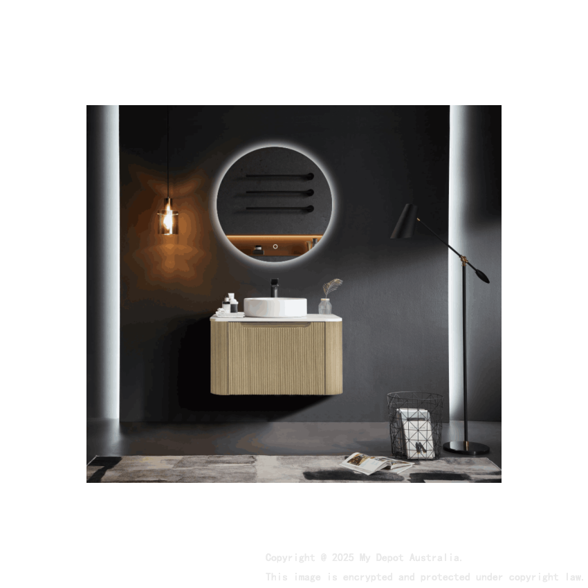 600*460*400mm Bur Oak Round Edge Grooved Wall Hung Vanity Cabinet Only Soft Closed Single Drawer