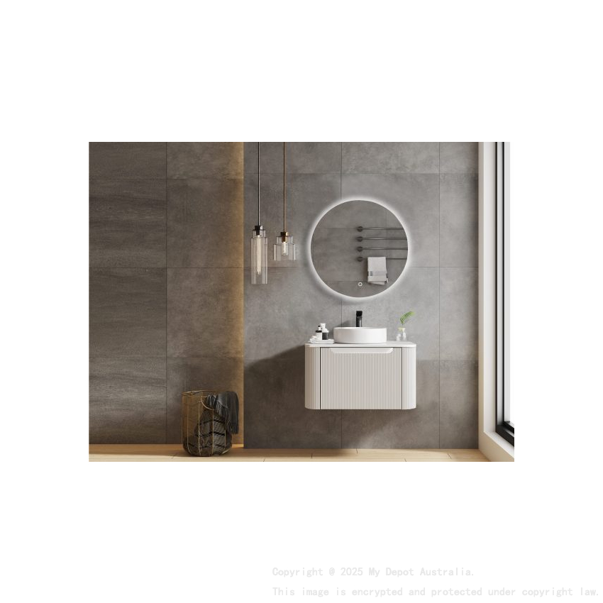 600*460*400mm Matt White Round Edge Grooved Wall Hung Vanity Cabinet Only Soft Closed Single Drawer