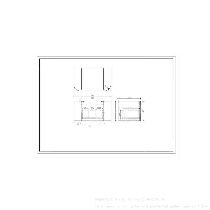 750*460*400mm Matt Black Round Edge Grooved Wall Hung Vanity Cabinet Only Soft Closed Single Drawer