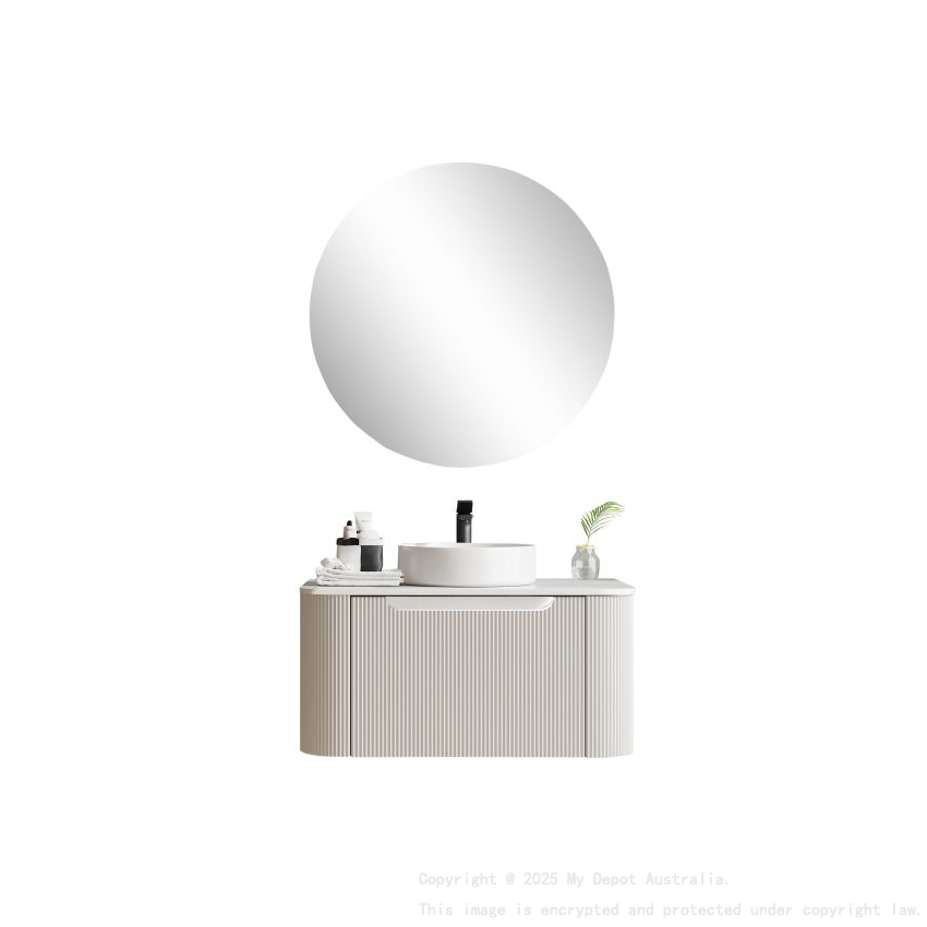 750*460*400mm Matt White Round Edge Grooved Wall Hung Vanity Cabinet Only Soft Closed Single Drawer