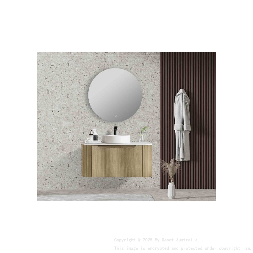 900*460*400mm Bur Oak Round Edge Grooved Wall Hung Vanity Cabinet Only Soft Closed Single Drawer