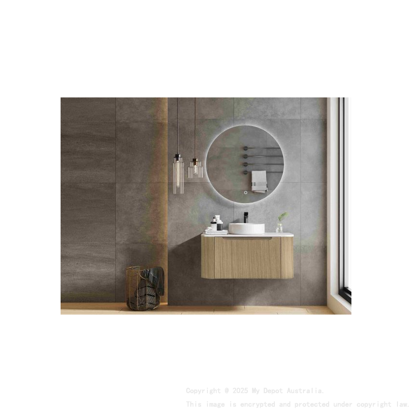 900*460*400mm Bur Oak Round Edge Grooved Wall Hung Vanity Cabinet Only Soft Closed Single Drawer