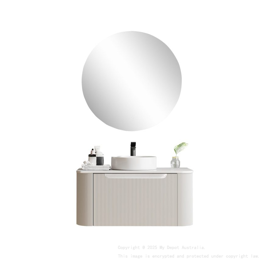 900*460*400mm Matt White Round Edge Grooved Wall Hung Vanity Cabinet Only Soft Closed Single Drawer